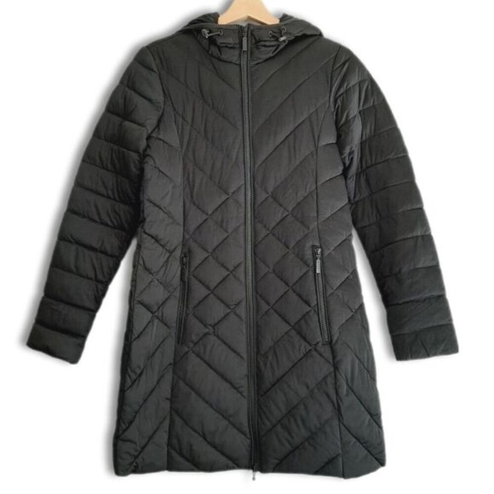 ETAGE | Denmark Puffer Winter Hooded Coat Full-Zip Quilted Snow Jacket Black XS